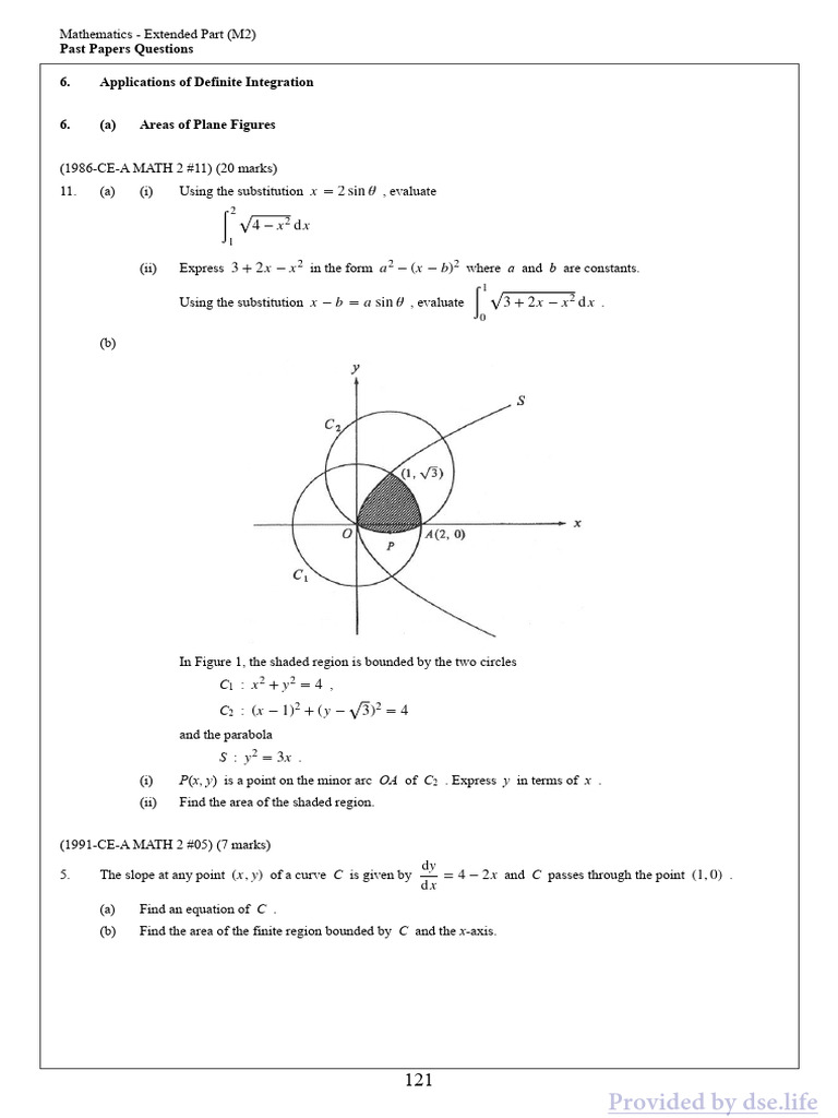 DSE M2 Integration Past Paper Questions | PDF | Area | Trigonometric ...