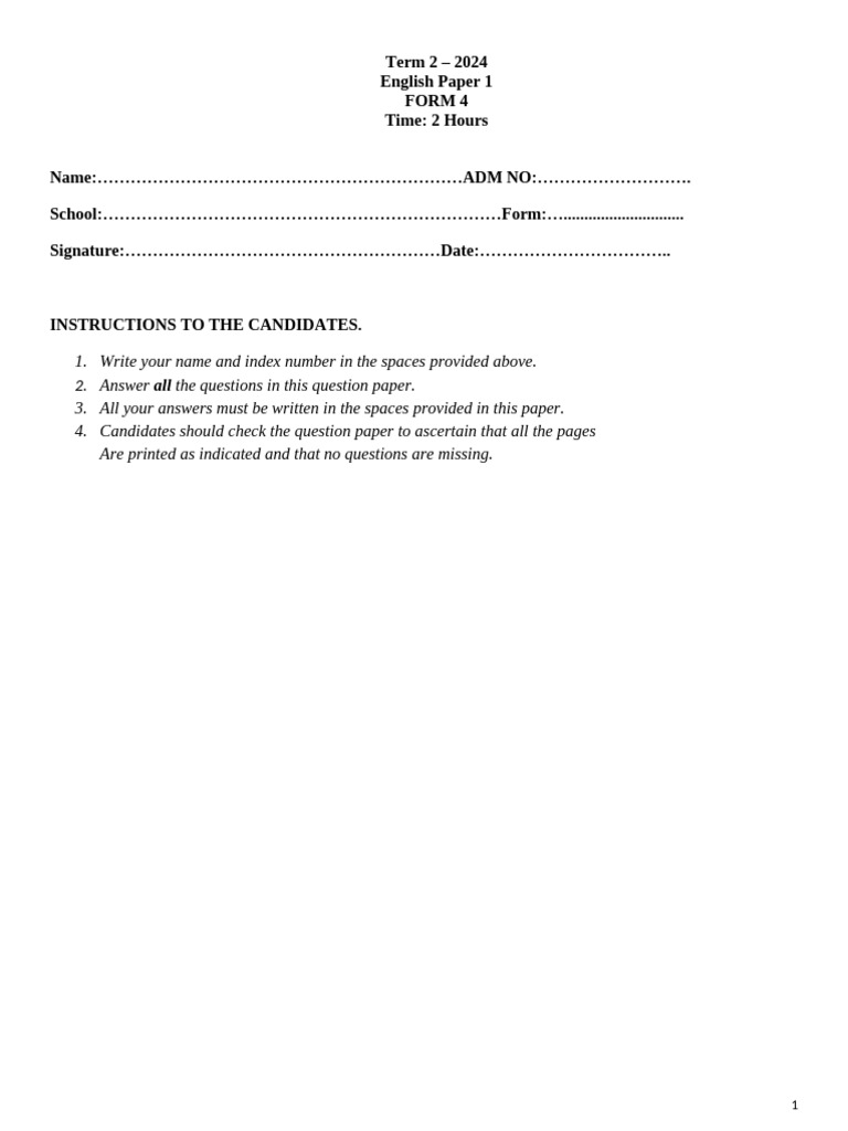 English Paper 1 Term 2 2024 | PDF | Poaching | Crime & Violence
