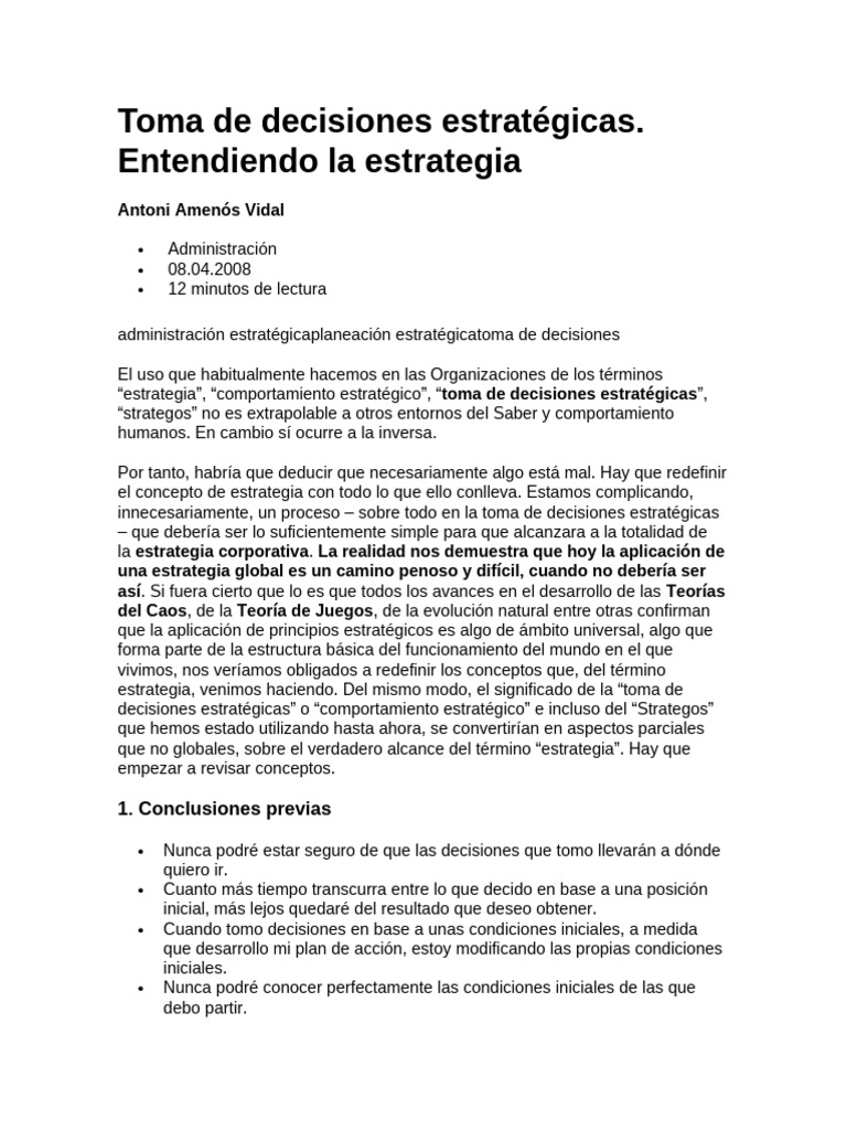 Estrategia y Toma de Decisiones Efectivas | PDF | Toma de decisiones ...