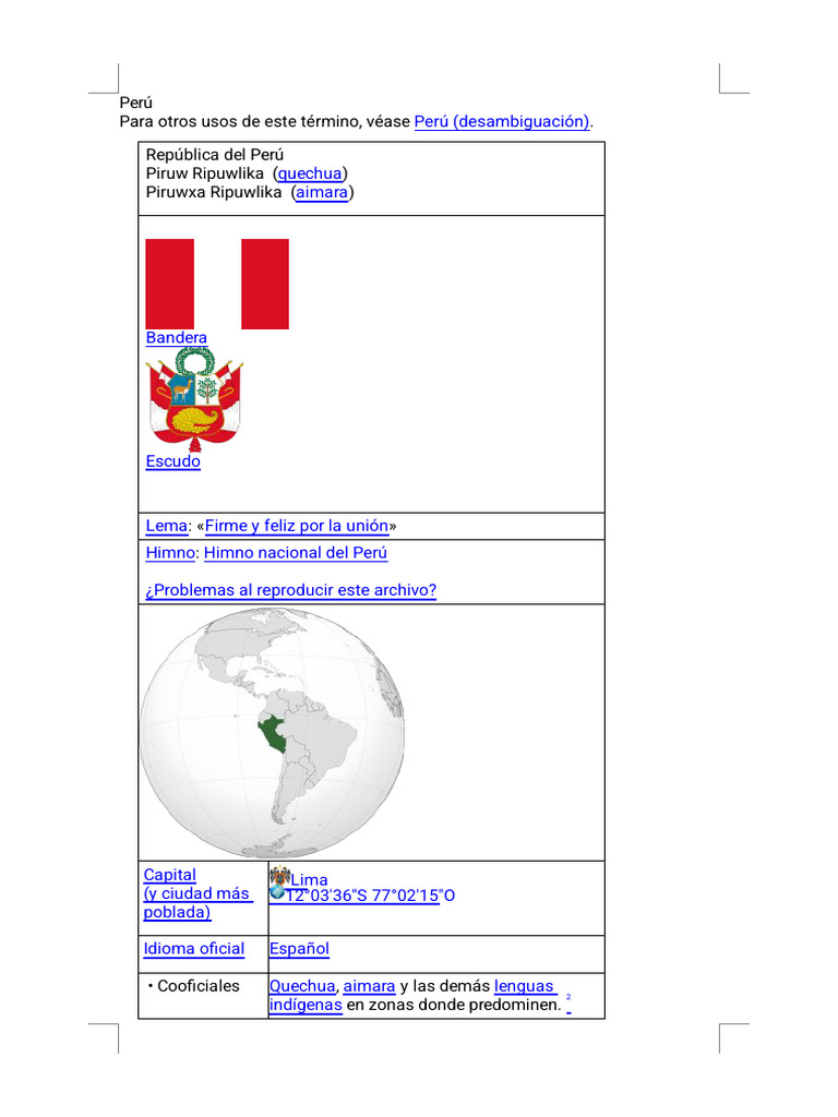 Datos clave sobre Perú: historia y economía | PDF | Perú | América del Sur
