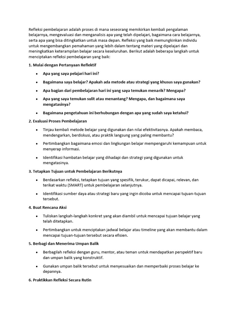 Refleksi Pembelajaran yang Efektif | PDF | Karier & Perkembangan