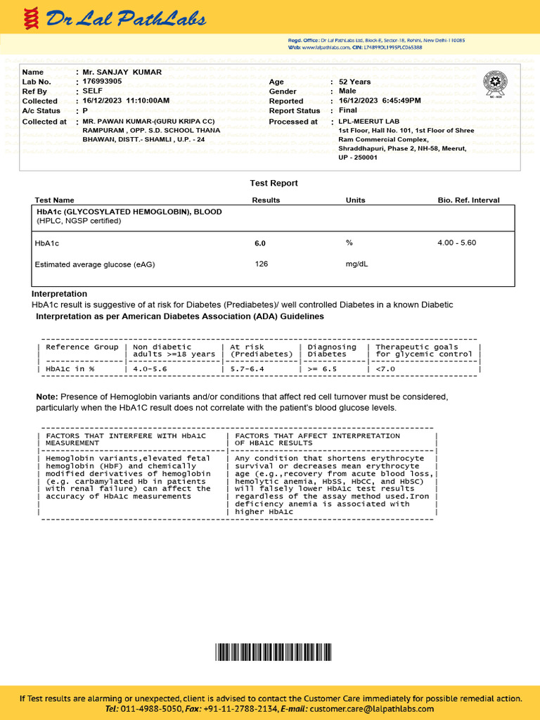 Diabetes and Lipid Profile Test Report | PDF | Low Density Lipoprotein ...