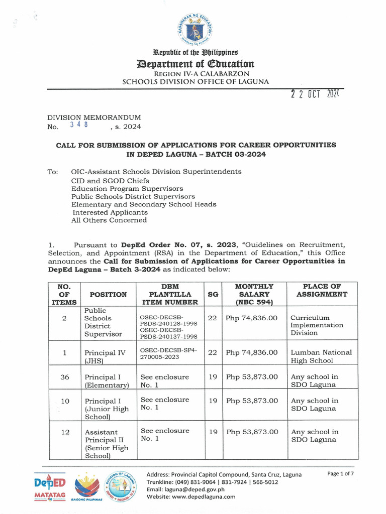 Call For Submission Applications For Career Opportunities in Deped ...