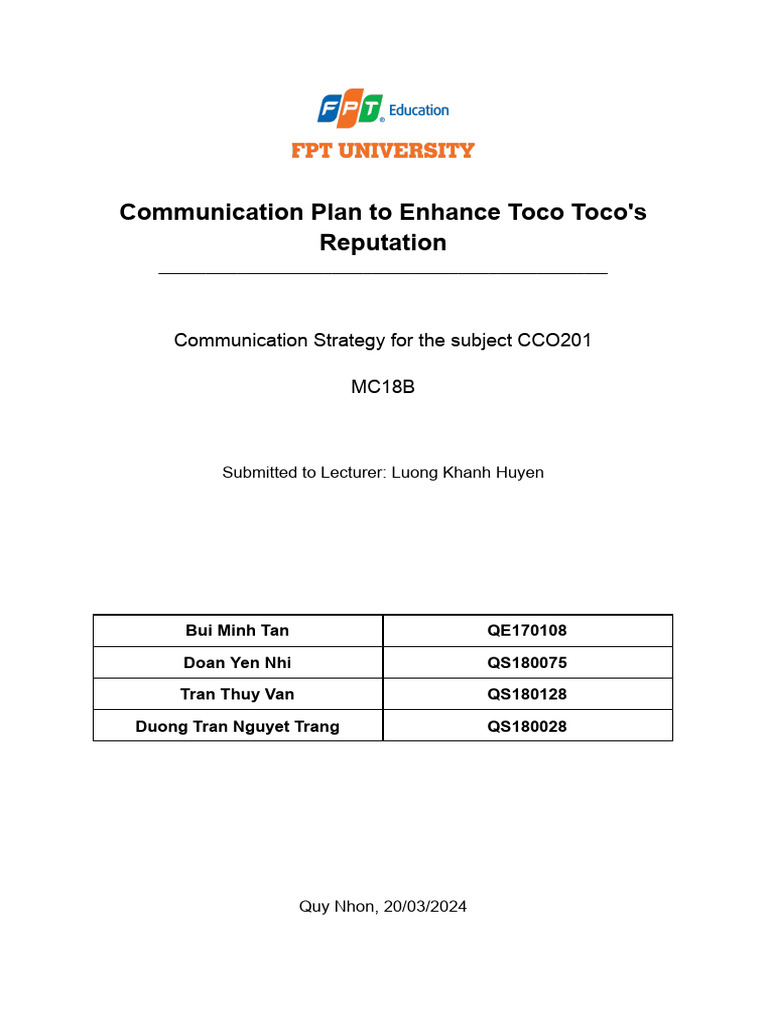 Toco Toco Communication Strategy Plan | PDF | Brand | Social Media