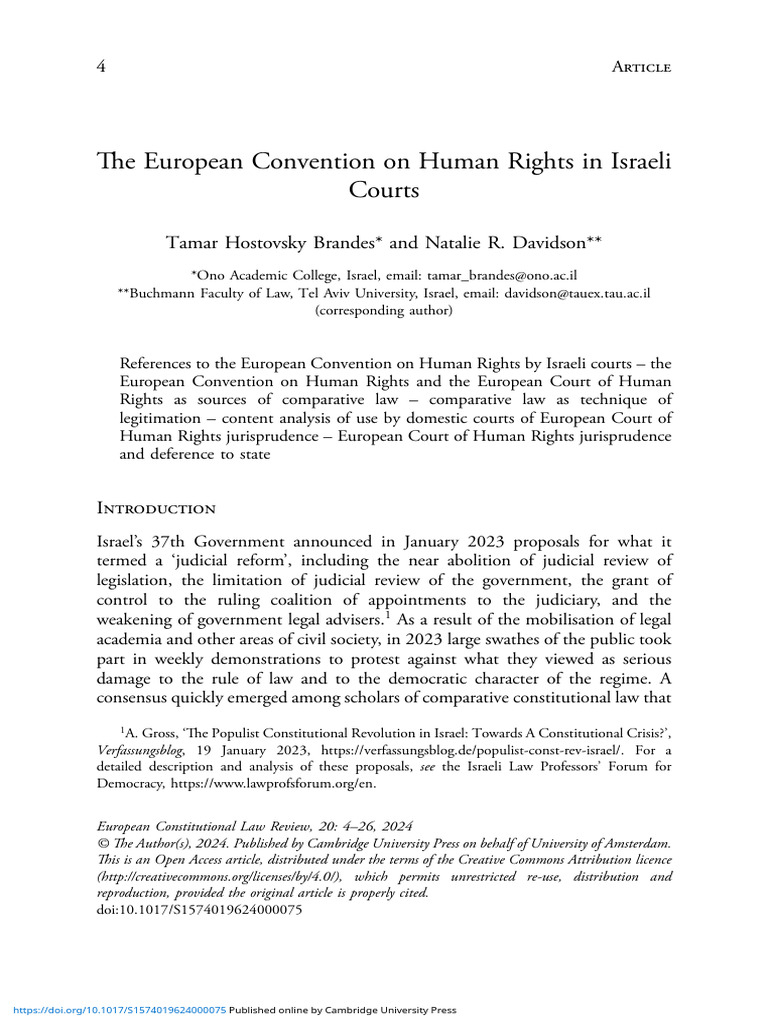 Israeli Courts & European Human Rights | PDF | European Convention On ...