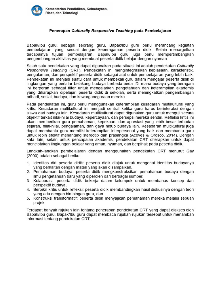 Penerapan Culturally Responsive Teaching | PDF