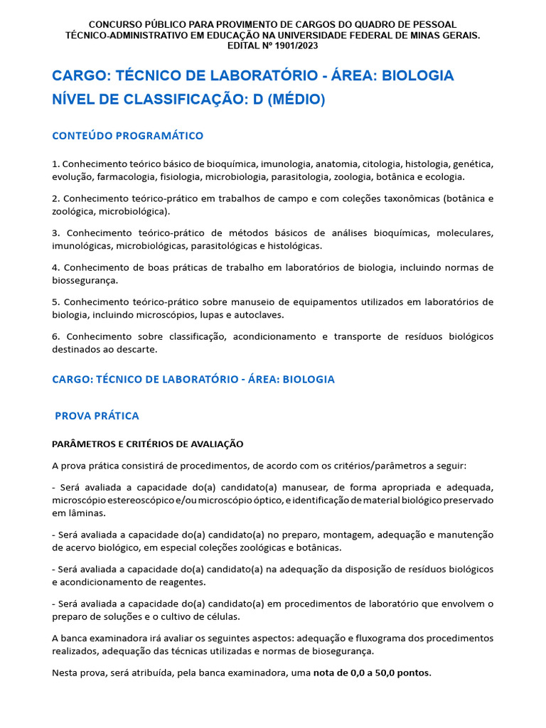 Concurso para Técnico de Laboratório em Biologia | PDF | Biologia ...