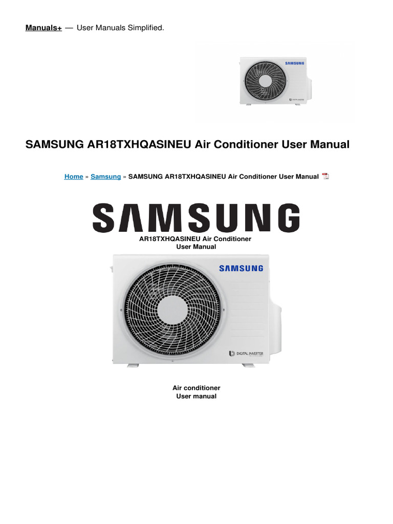 Ar18txhqasineu Air Conditioner Manual | PDF | Air Conditioning | Waste ...