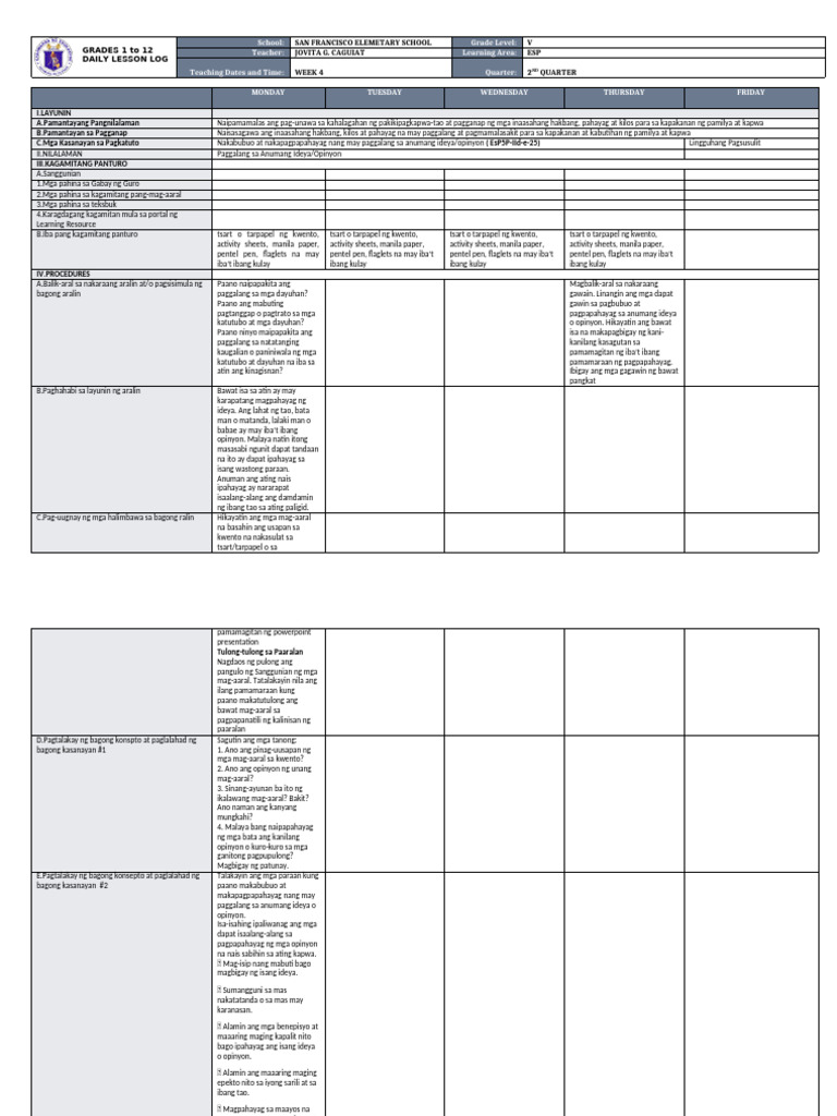 DLL - Esp 5 - Q2 - W4 | PDF