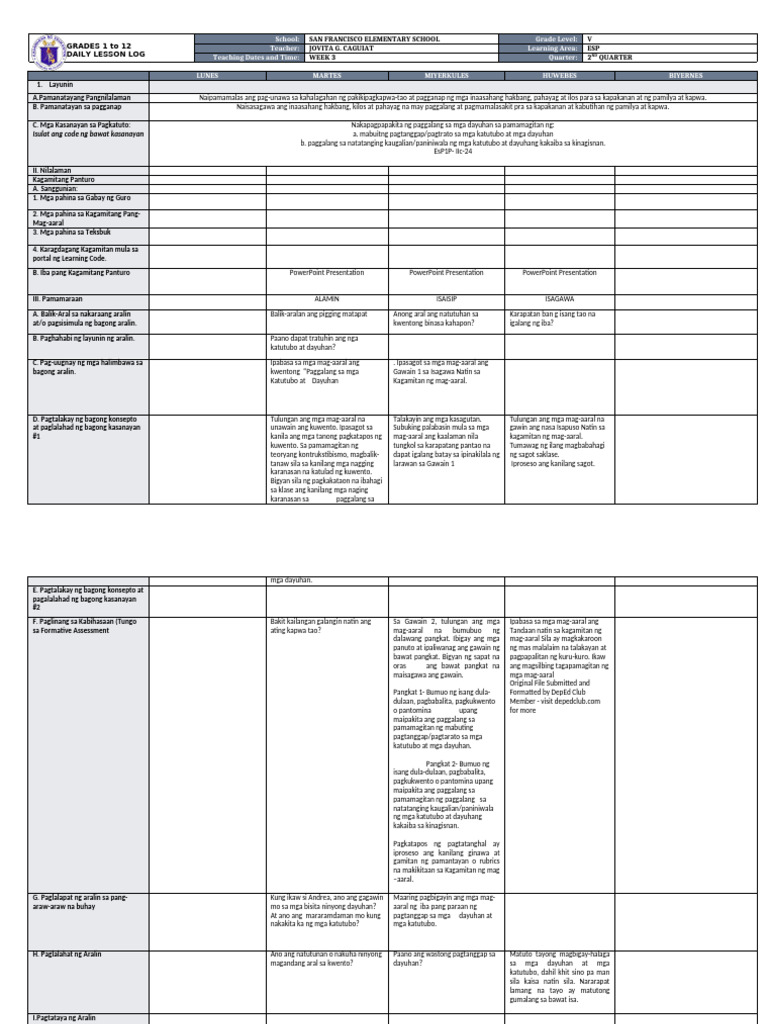 DLL - Esp 5 - Q2 - W3 | PDF