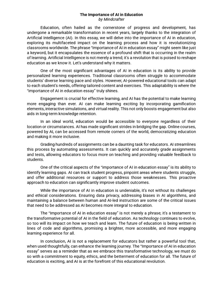 The Importance of AI in Education | PDF | Artificial Intelligence ...