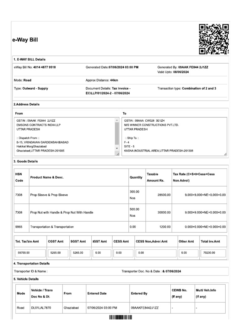 E Way Bill WCPL | PDF