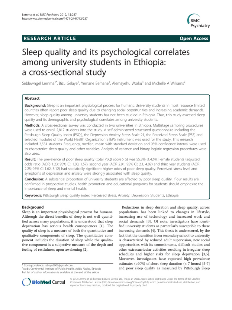 Sleep Quality & Its Psychological Correlates Among University Students ...