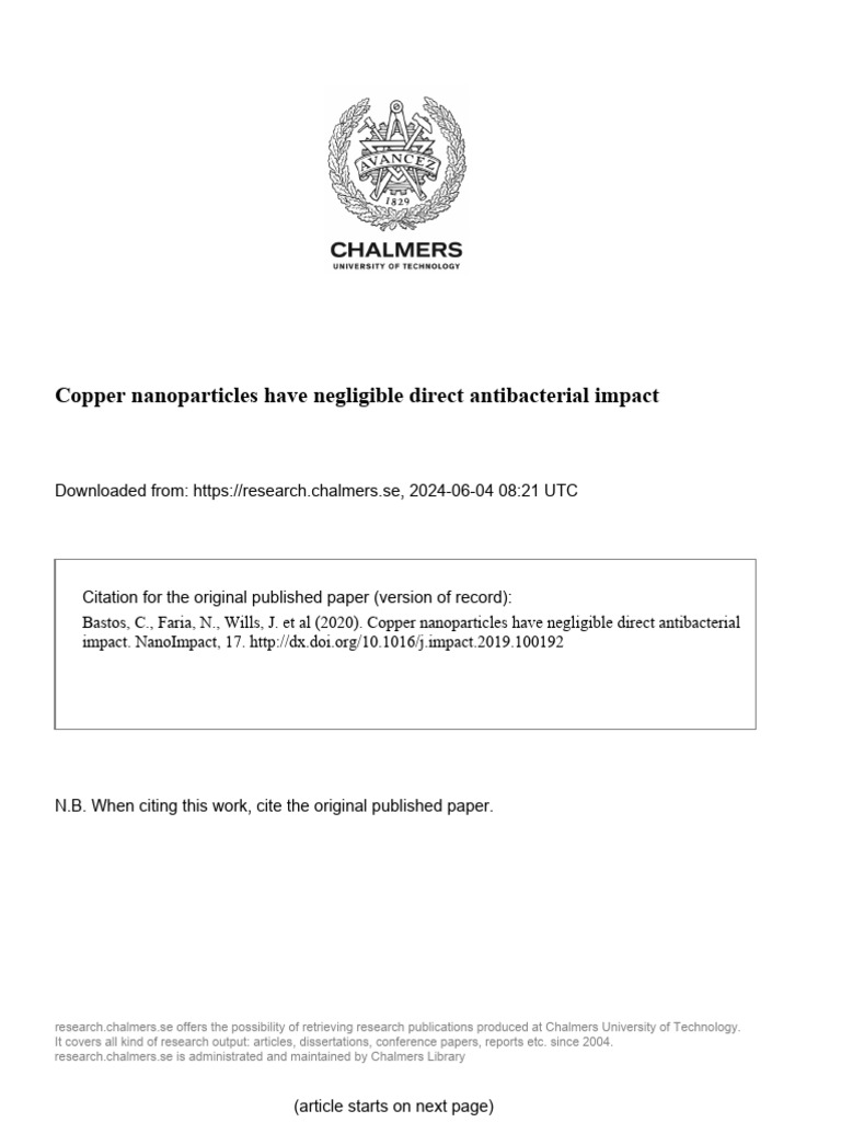 Copper Nanoparticles Have Negligible Direct Antibacterial Impact | PDF ...