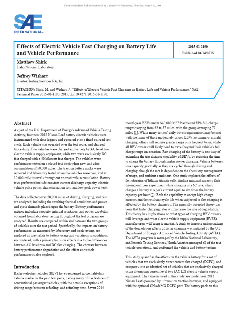 Effects of Electric Vehicle Fast Charging on Battery Life PDF