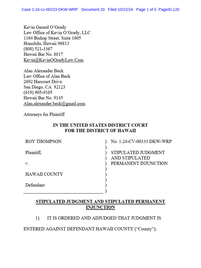 Thompson Signed Final Stipulation | PDF | Lawsuit | Public Law
