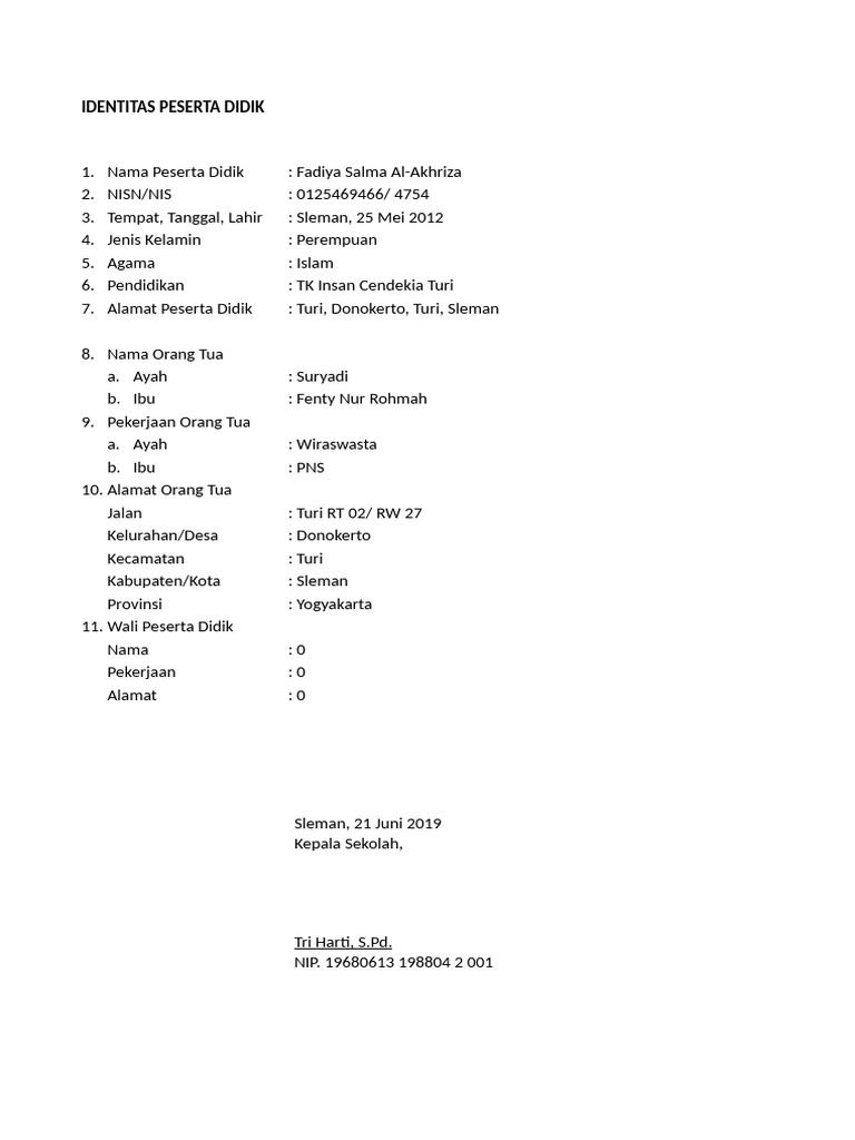Profil dan Raport Peserta Didik SD Turi I | PDF