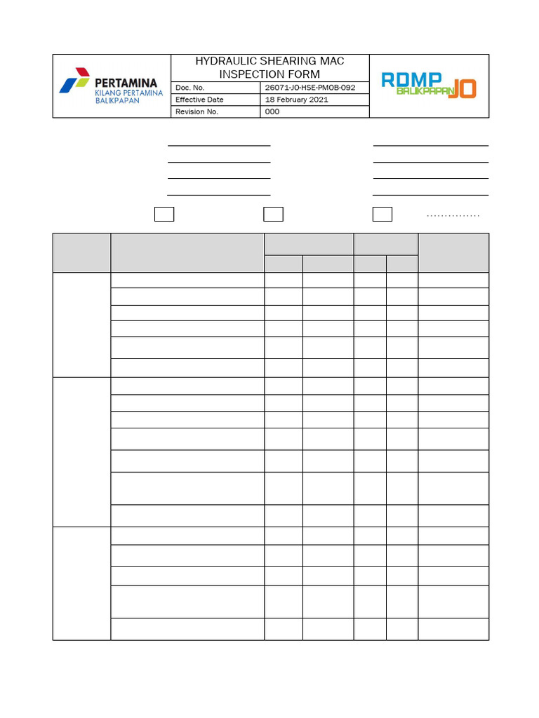 Hydraulic Shearing Machine Inspection Form | PDF | Electrical Wiring ...