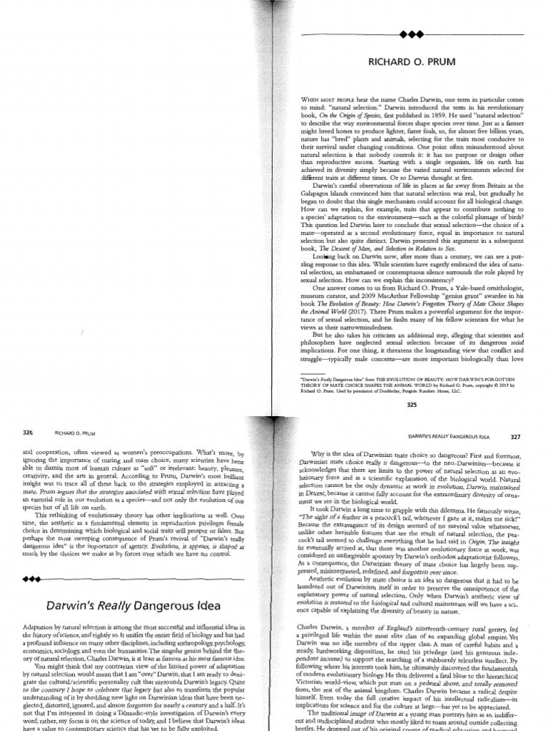 Prum - Darwins Really Dangerous Idea - NHR 6E | PDF | Natural Selection ...