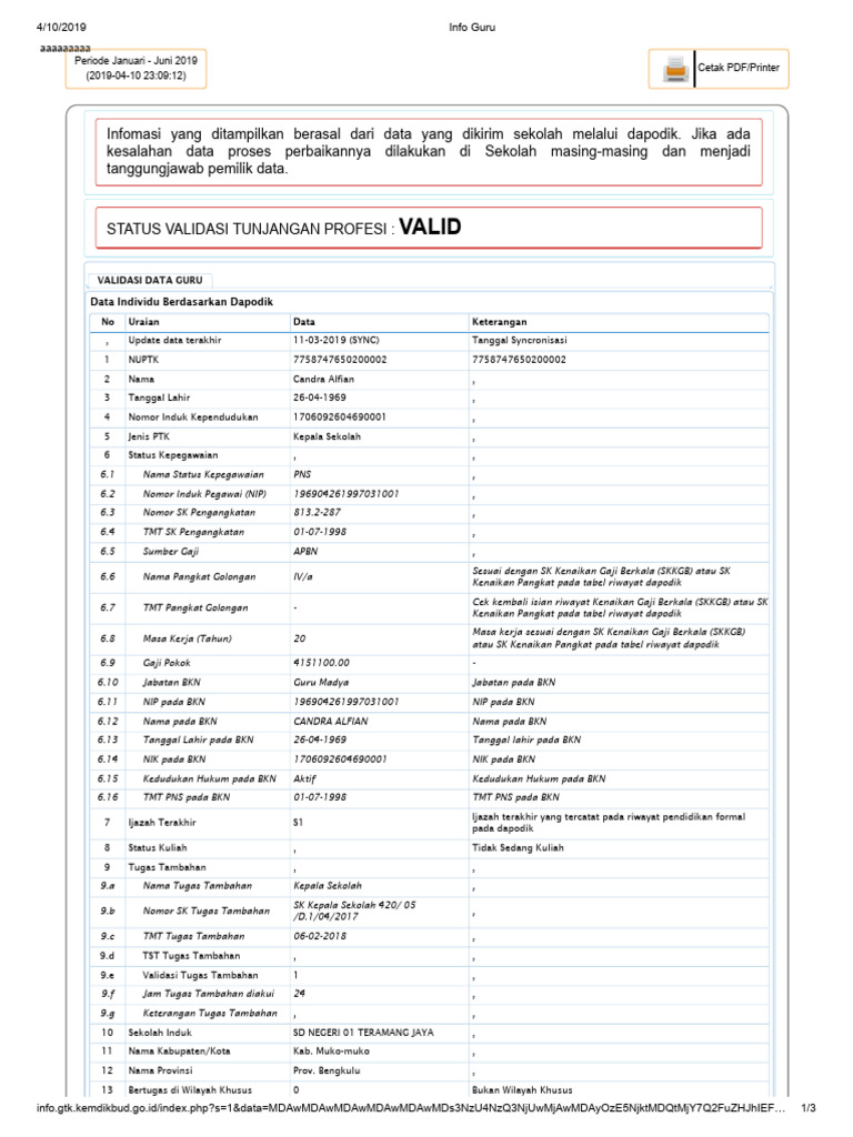 Validasi Data Guru dan Tunjangan 2019 | PDF