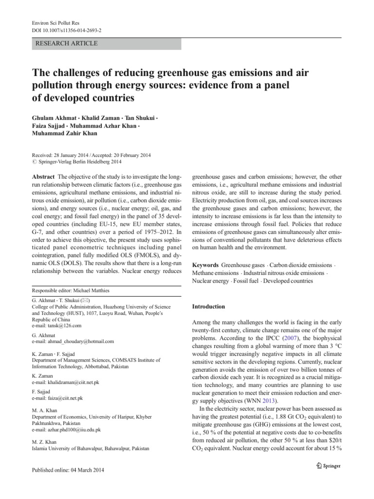 The Challenges of Reducing Greenhouse Gas Emissions and Air Pollution ...