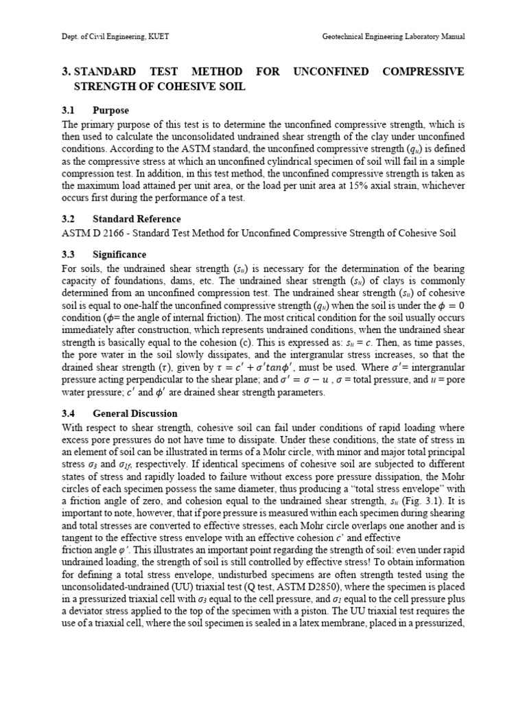 Unconfined Compressive Strength Testing | PDF | Soil Mechanics ...