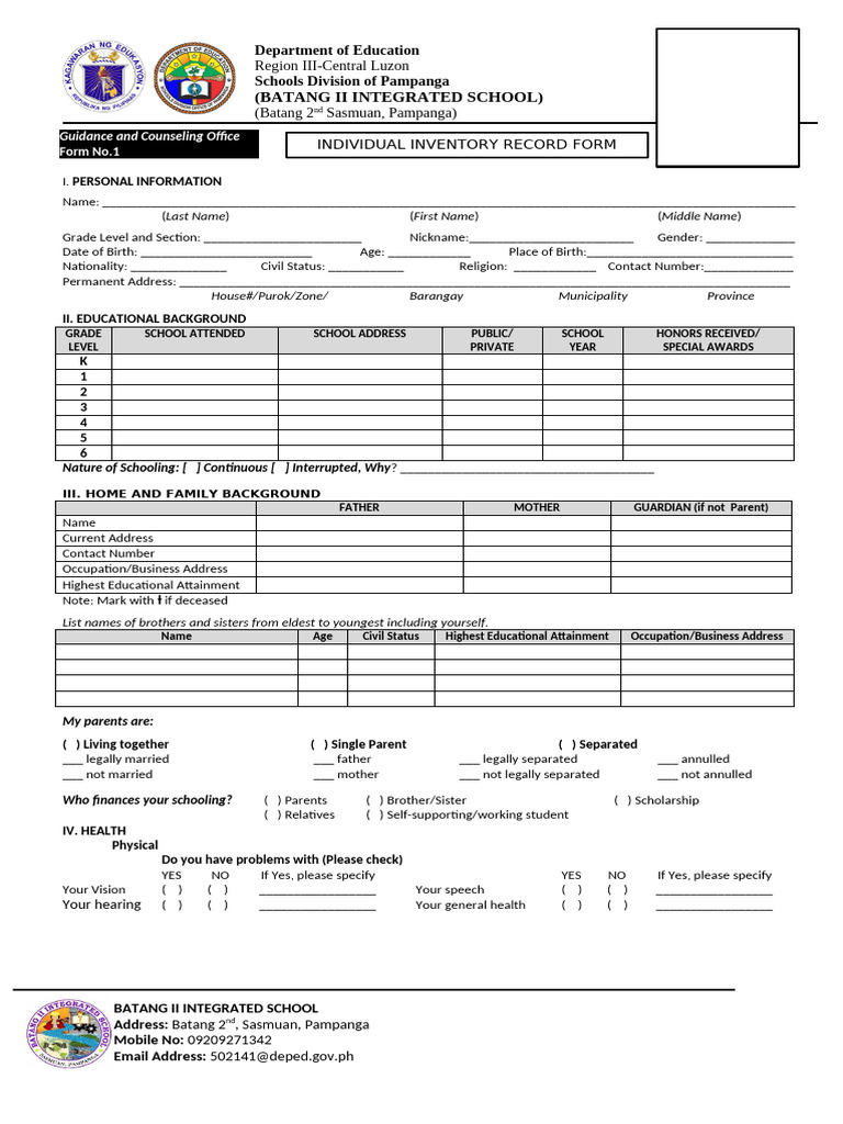 1 Individual Inventory Form | PDF | Justice | Crime & Violence