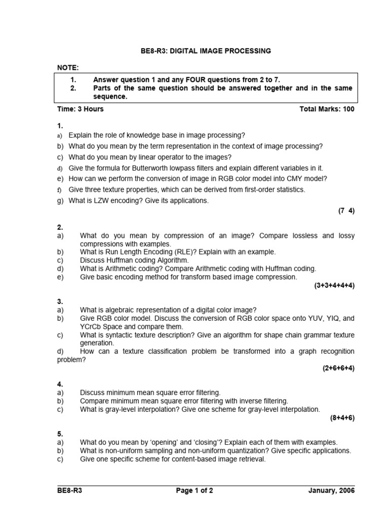 Digital Image Processing Exam Guide | PDF | Data Compression | Signal ...