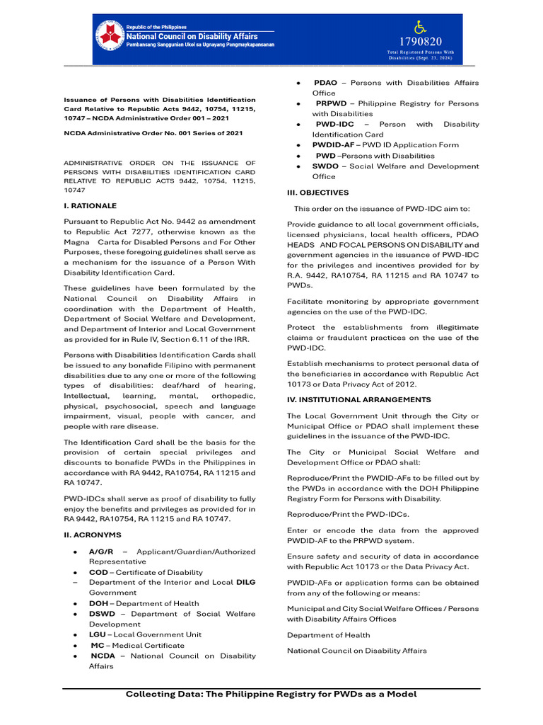 The Philippine Registry For PWDs As A Model | PDF | Disability ...