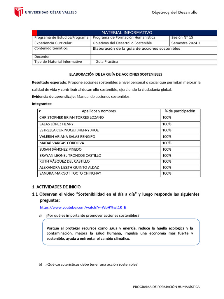 Guía de Acciones Sostenibles ODS 2024 | PDF | Sustentabilidad ...