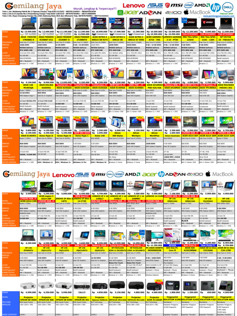Brosur Baru Notebook - Update - Februari - 2024 | PDF | Intel | Computing