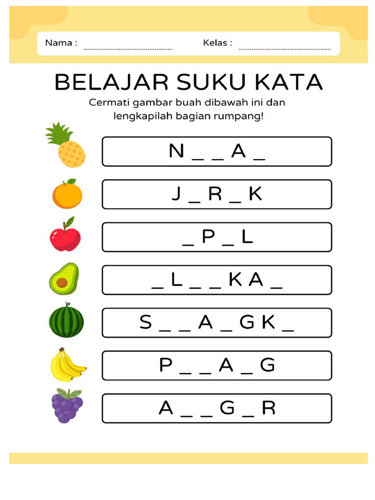 Gambar Suku Kata Kelas 1 Pdf