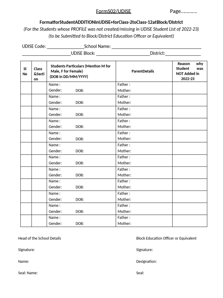 Form s02 Udise | PDF