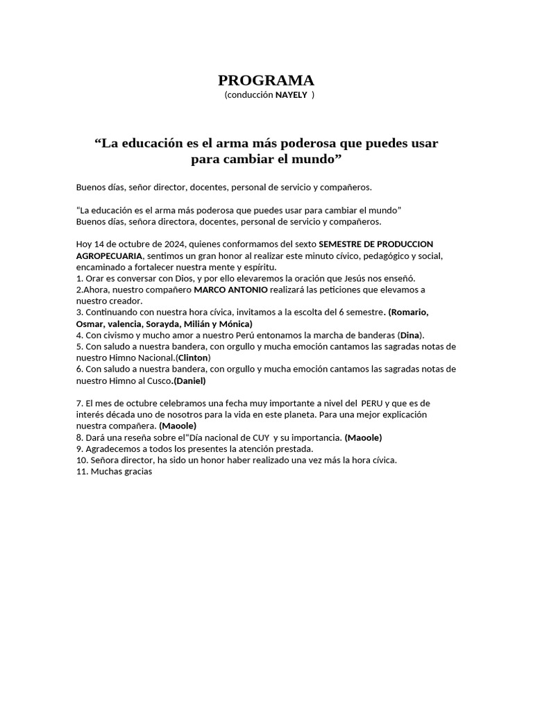Programa de Hora Cívica 2024 | PDF