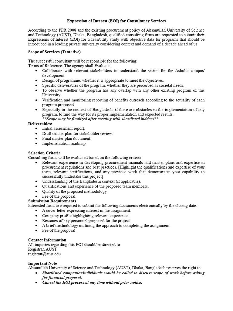 Request for EOI - AUST | PDF | Procurement