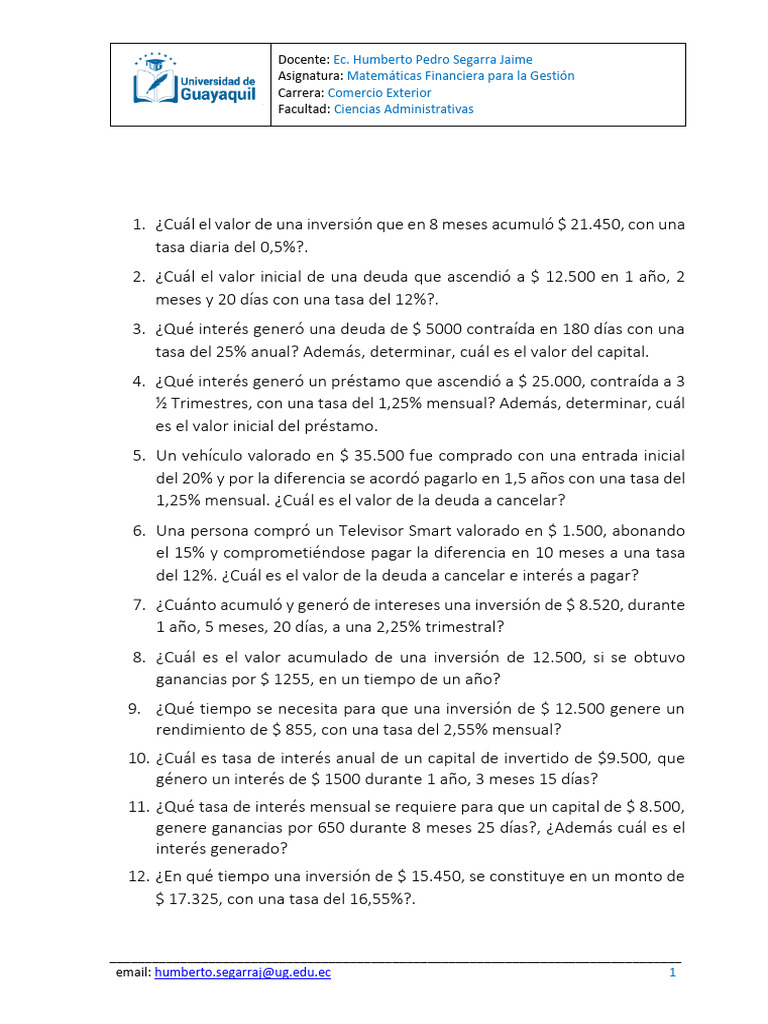 Ejercicios de Interés Simple en Finanzas | PDF | Economias | Comercio