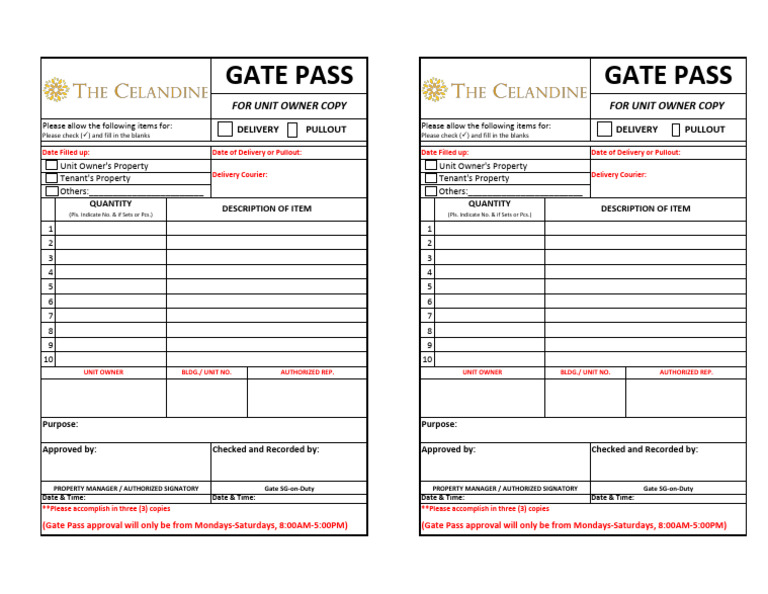 Gate Pass Request Form Template | PDF