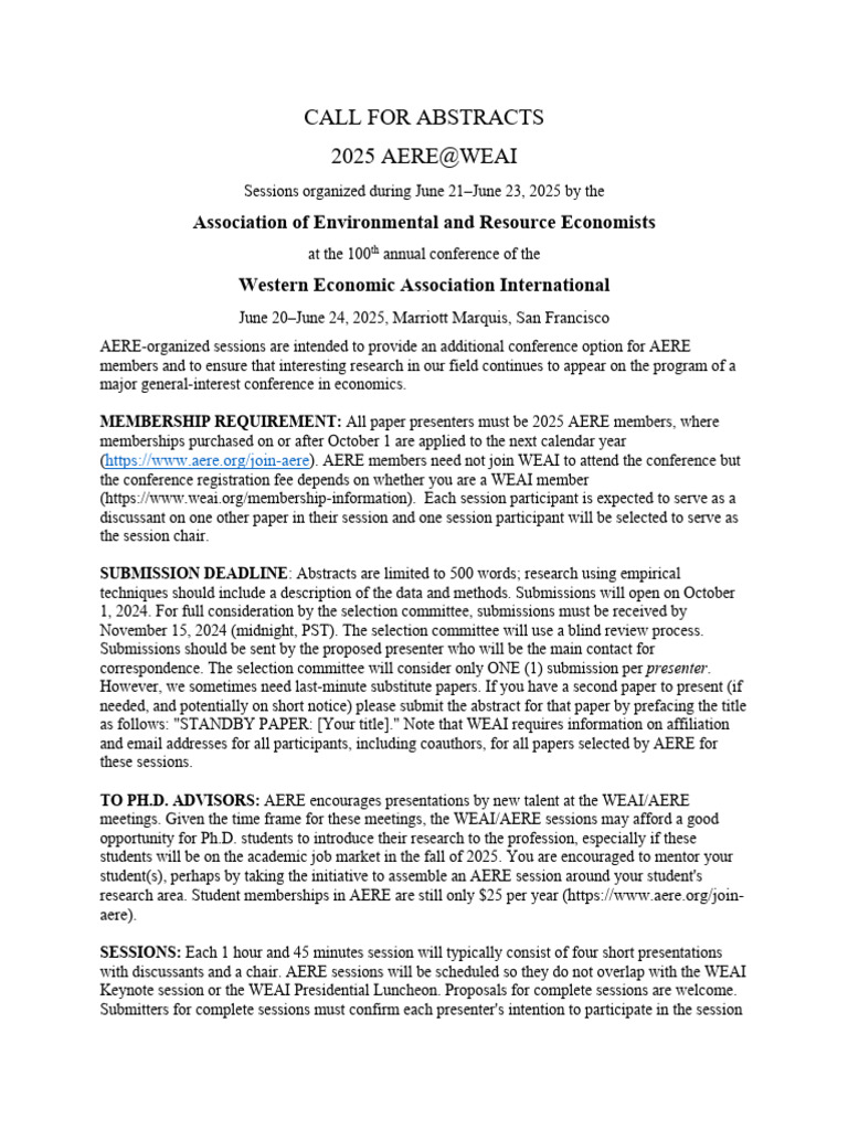 AERE Call for Abstracts 2025 | PDF
