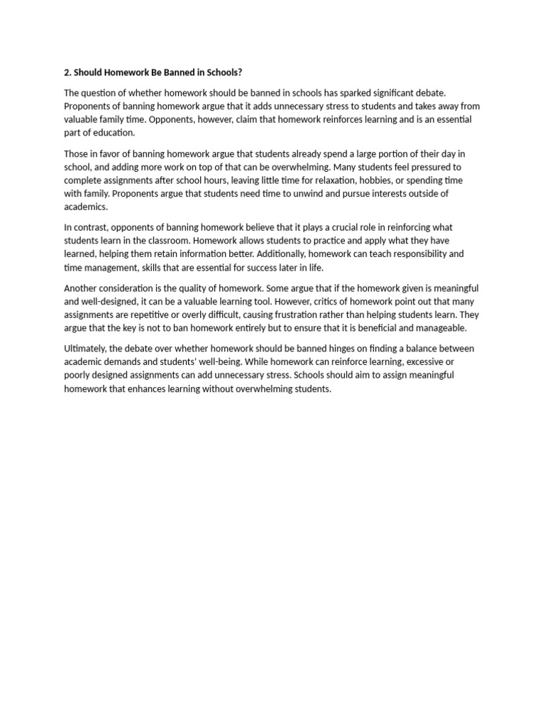 Should Schools Ban Homework? | PDF