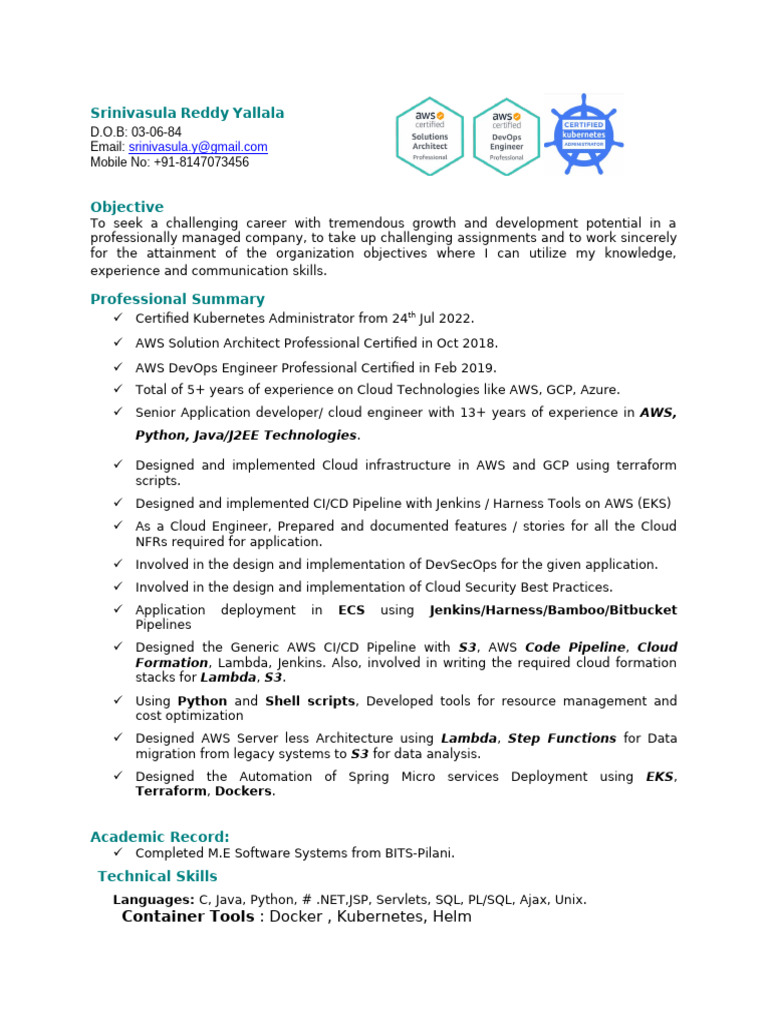 Cloud Engineer Resume: AWS & DevOps Expert | PDF | Java (Programming ...