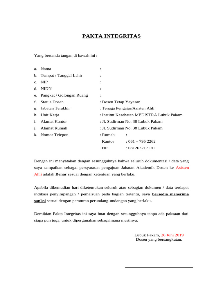 Format Pakta Integritas Dosen | PDF