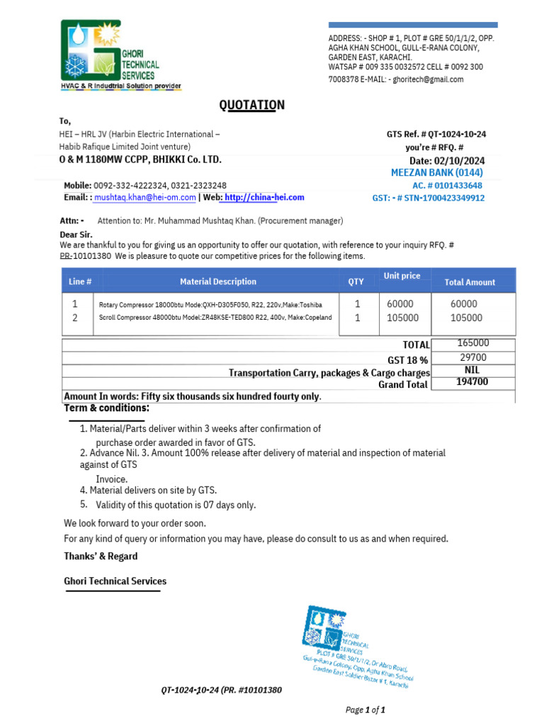 Quotation for QXH-D305F050 Compressors | PDF | Technology & Engineering