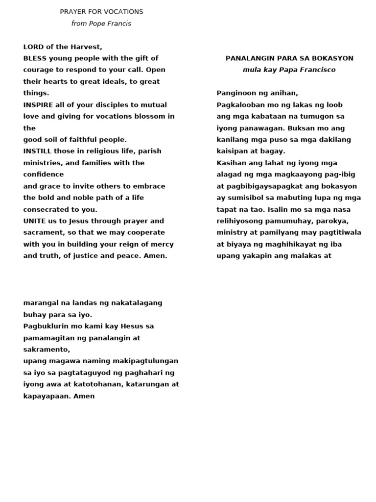 Prayer For Vocations | PDF