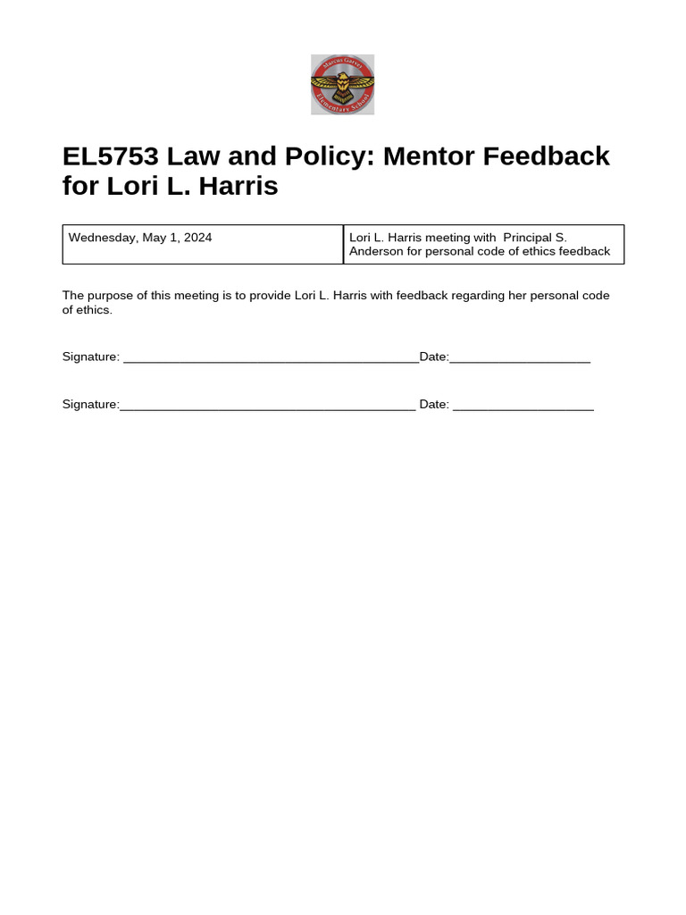 EL5753 Law and Policy - Mentor Feedback For Lori L. Harris | PDF ...