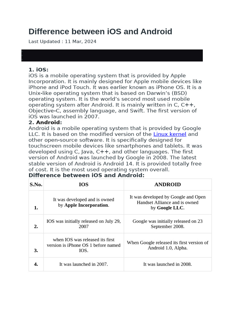L6A Android Vs IOS | PDF | Linux | Ios