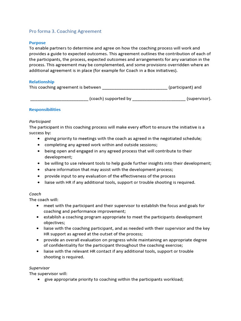 Coaching Agreement Template | PDF | Evaluation | Business