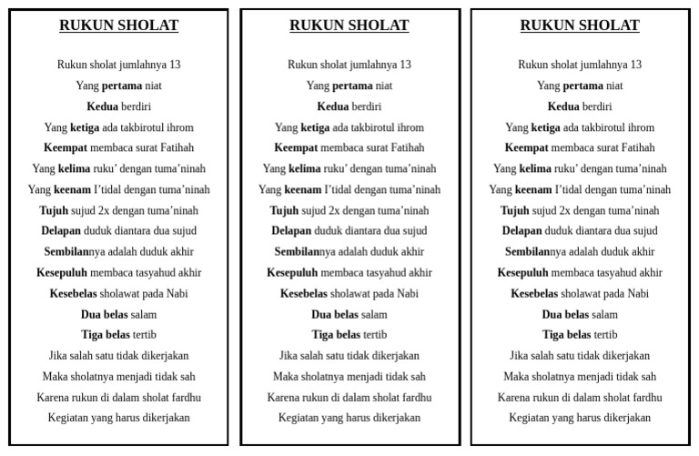 Rukun Sholat Fardhu: 13 Kewajiban | PDF