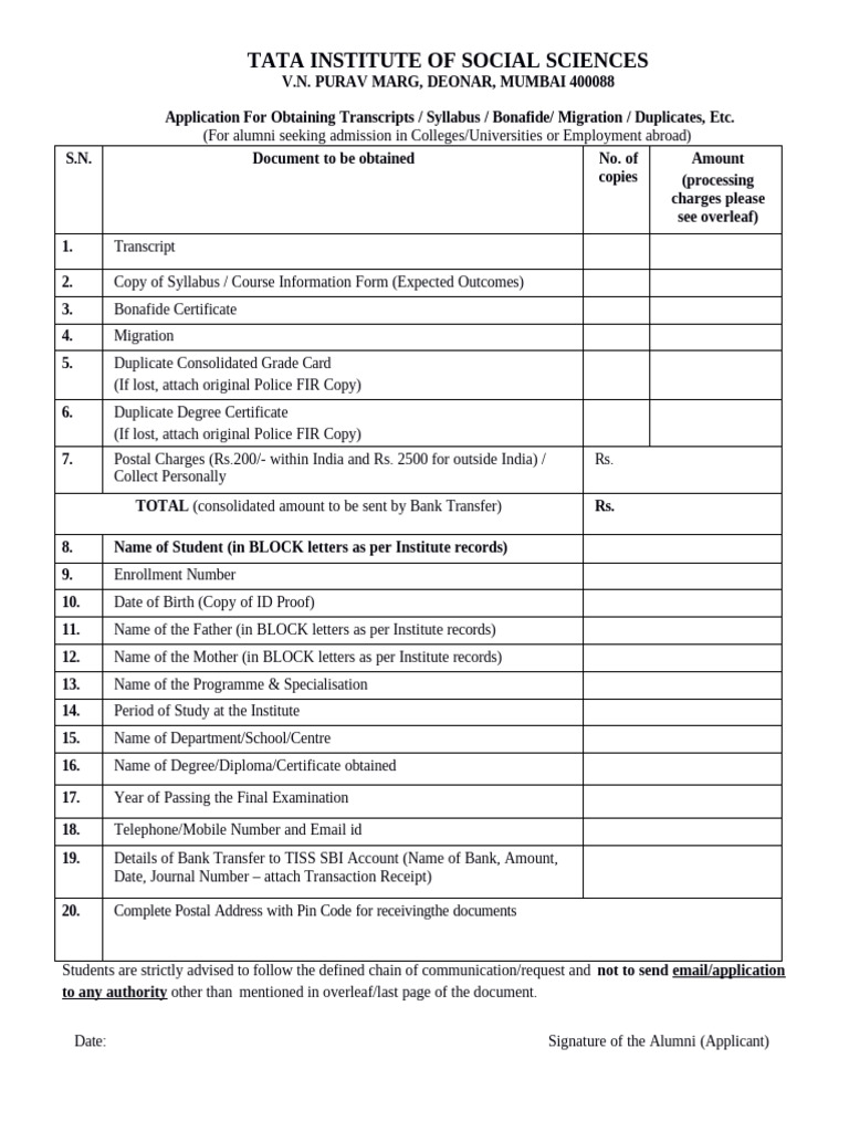 TISS Alumni Document Request Guide | PDF | Mail