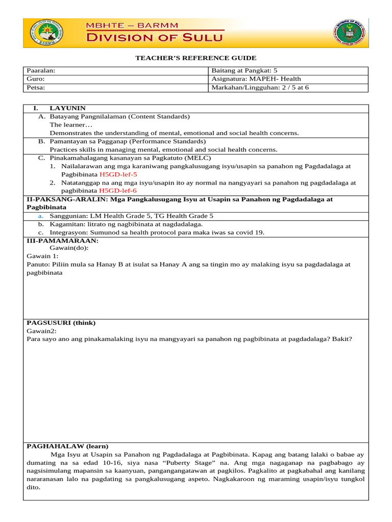 Trg Health Gr5 Week 5 6 With Answer Key Pdf