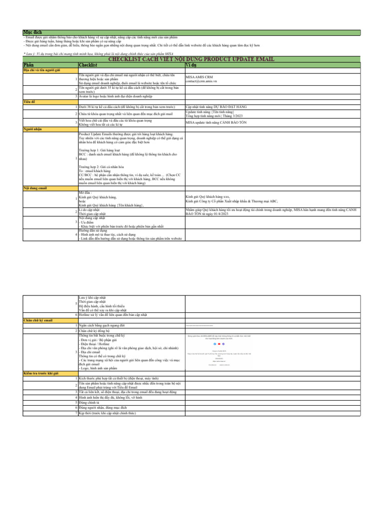 Product Update Email - XLSX - Checklist | PDF